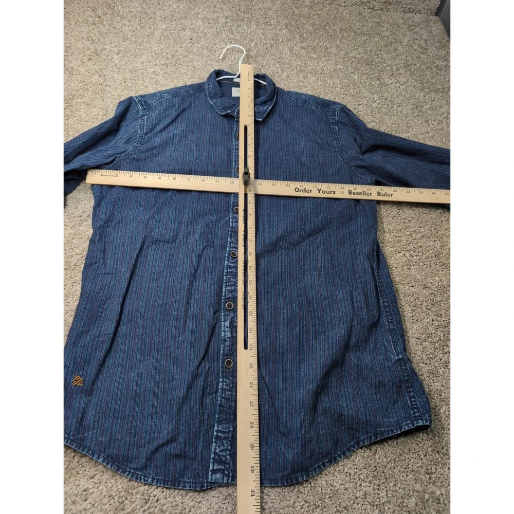 Pepe Jeans London Otto Mens XL Blue Striped‎ Cotton Button Down Shirt PM306280
